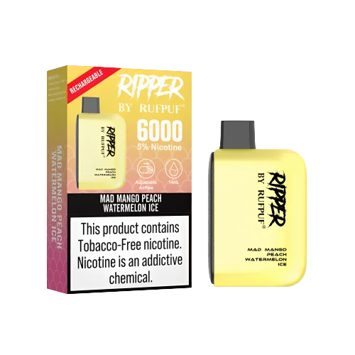 DISPOSABLEMADMANGOPEACHWATERMELONICE6000PUFFS5_1.png RIPPER BY RUFPUF - Disposable Mad Mango Peach Watermelon Ice 6000 Puffs 5% - Image 1