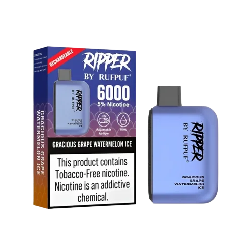 RIPPERBYRUFPUFDISPOSABLEGRACIOUSGRAPEWATERMELONICE6000-PUFFS5.png RIPPER BY RUFPUF - Disposable Gracious Grape Watermelon Ice 6000 Puffs 5% - Image 1