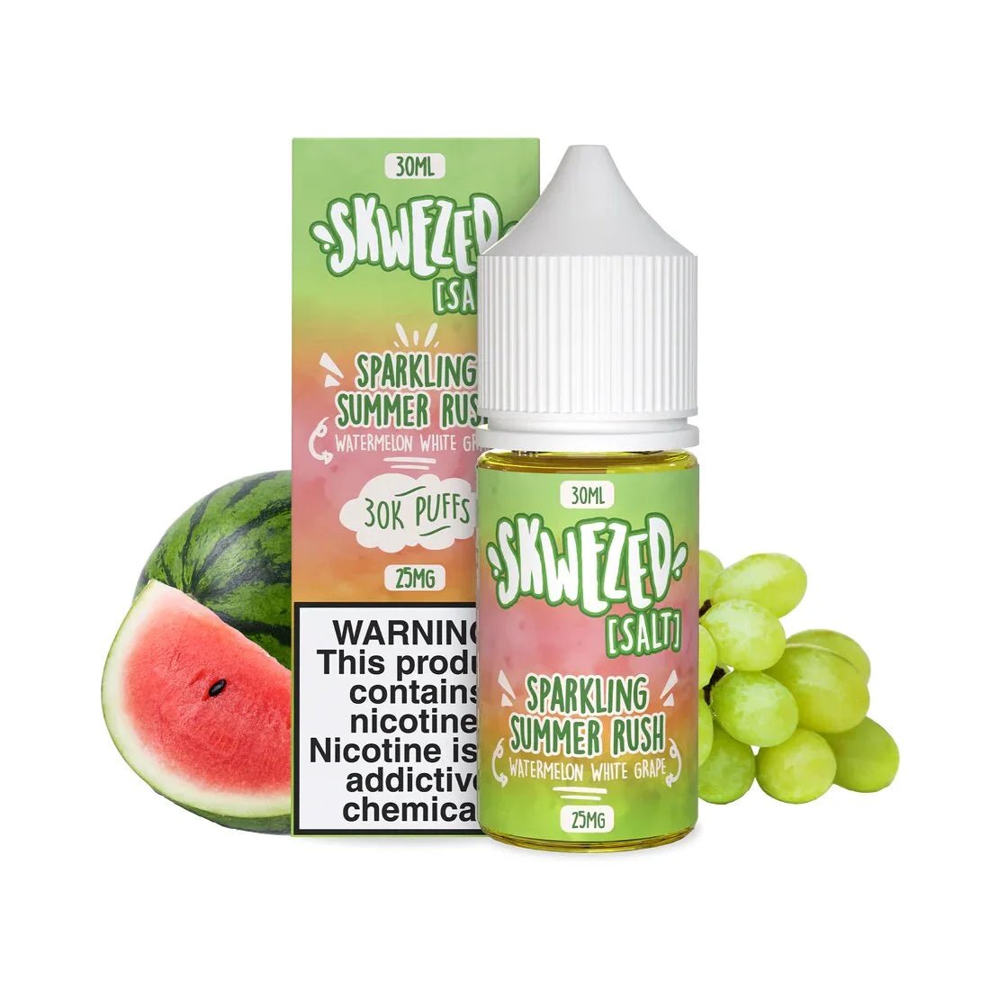 SKWEZEDSALTSPARKLINGSUMMERRUSHWATERMELONWHITEGRAPE30ML25MG.jpg SKWEZED SALT SPARKLING SUMMER RUSH WATERMELON WHITE GRAPE 30ML - Image 1
