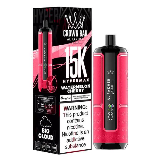 Waternelon-Cherry_540x_81ac9572-8a45-4d07-892b-ce7c18a0282c.jpg AL FAKHER CROWN BAR DISPOSABLE WATERMELON CHERRY 15000 PUFFS - Image 1